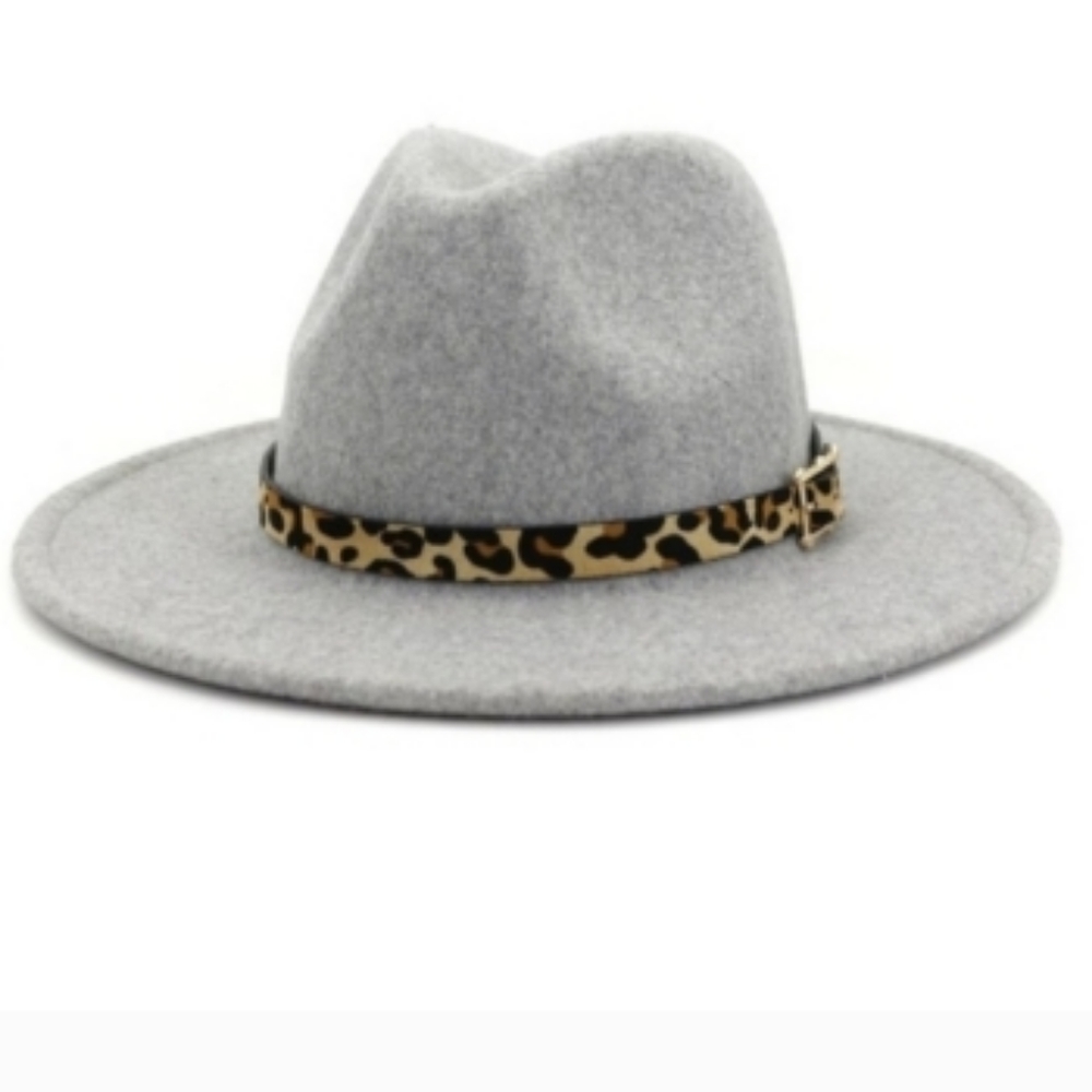 Fedora Panama Hat with Removable Leopard Band in Gray